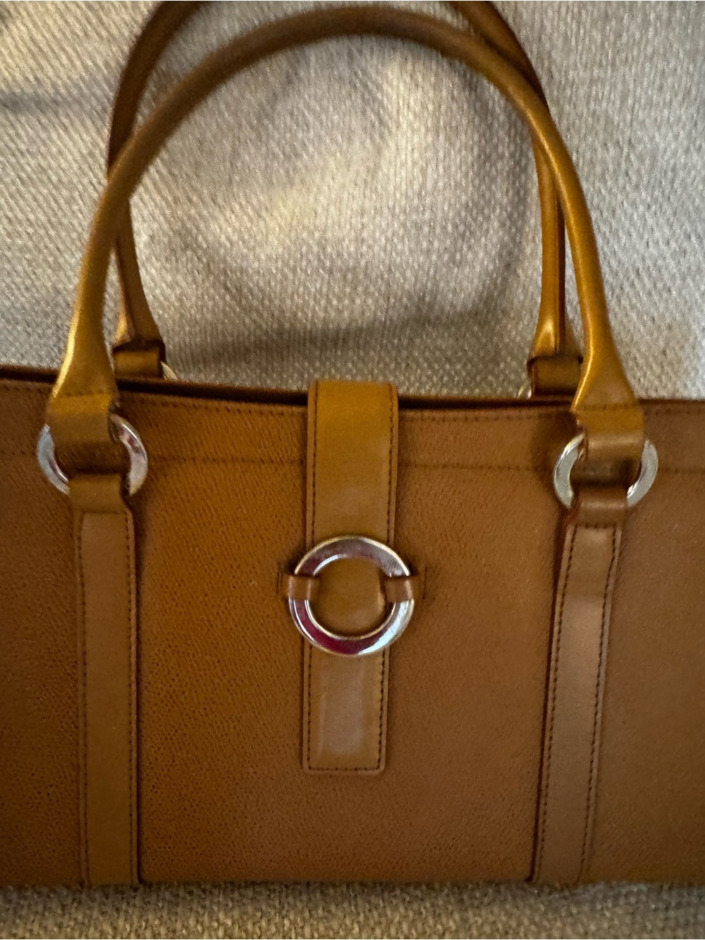 Made in Italy Nordstrom Tan Genuine Leather Tote with Circular Metal Accent - Picture 2 of 14